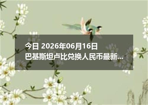 今日 2026年06月16日 巴基斯坦卢比兑换人民币最新汇率行情